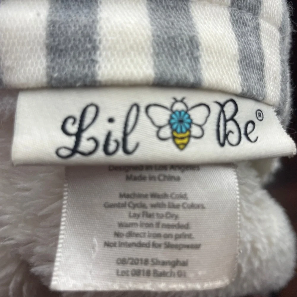 Lil Be Unisex Striped Moon Graphic Crib Blanket Grey Sherpa Celestial Cozy